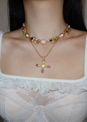 Pink Rose Kiara Golden Cross Necklace