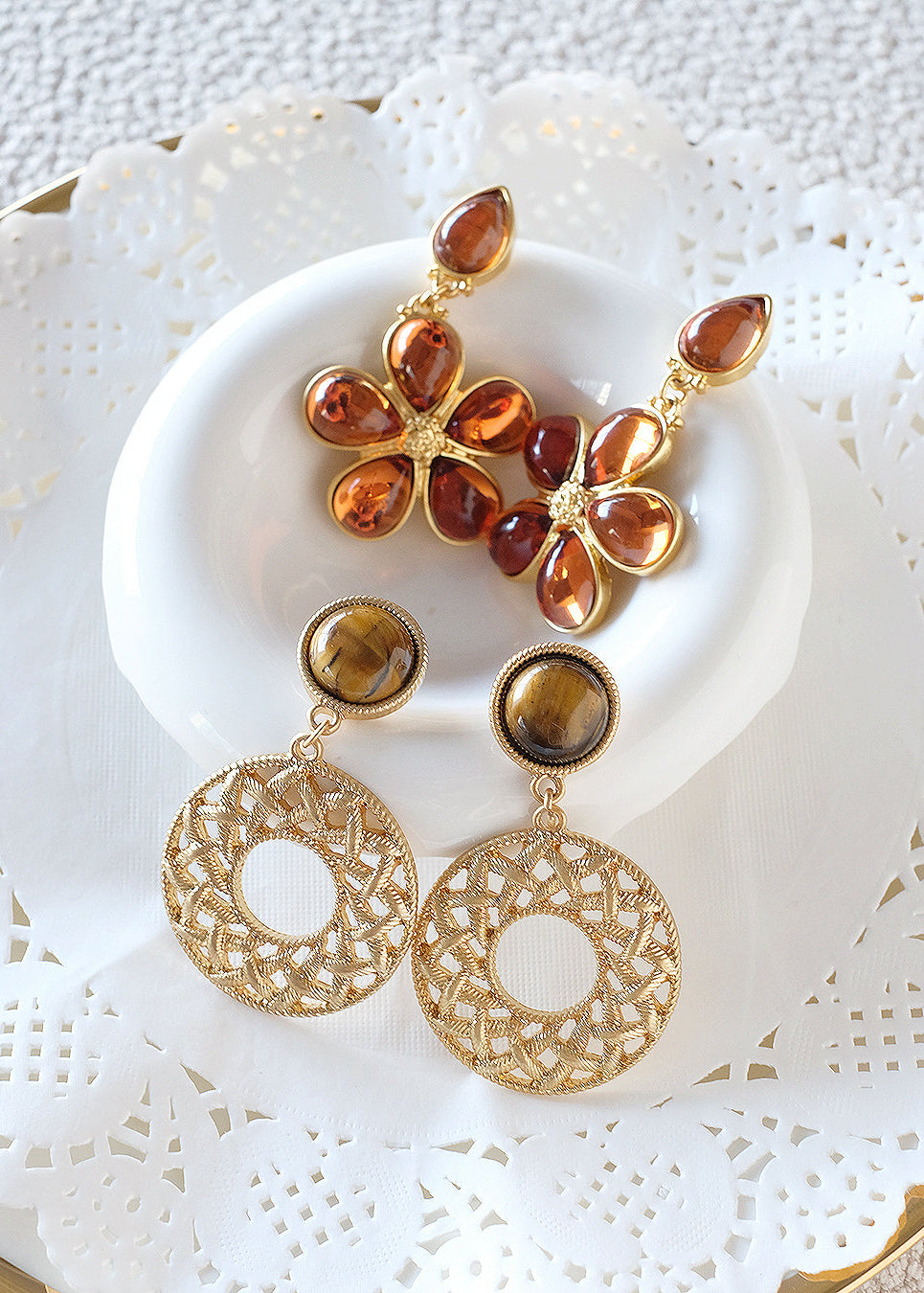 Antoinette Tiger's Eye Vintage Earrings