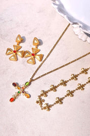 Days in Roma Colorful Cross Golden Necklace