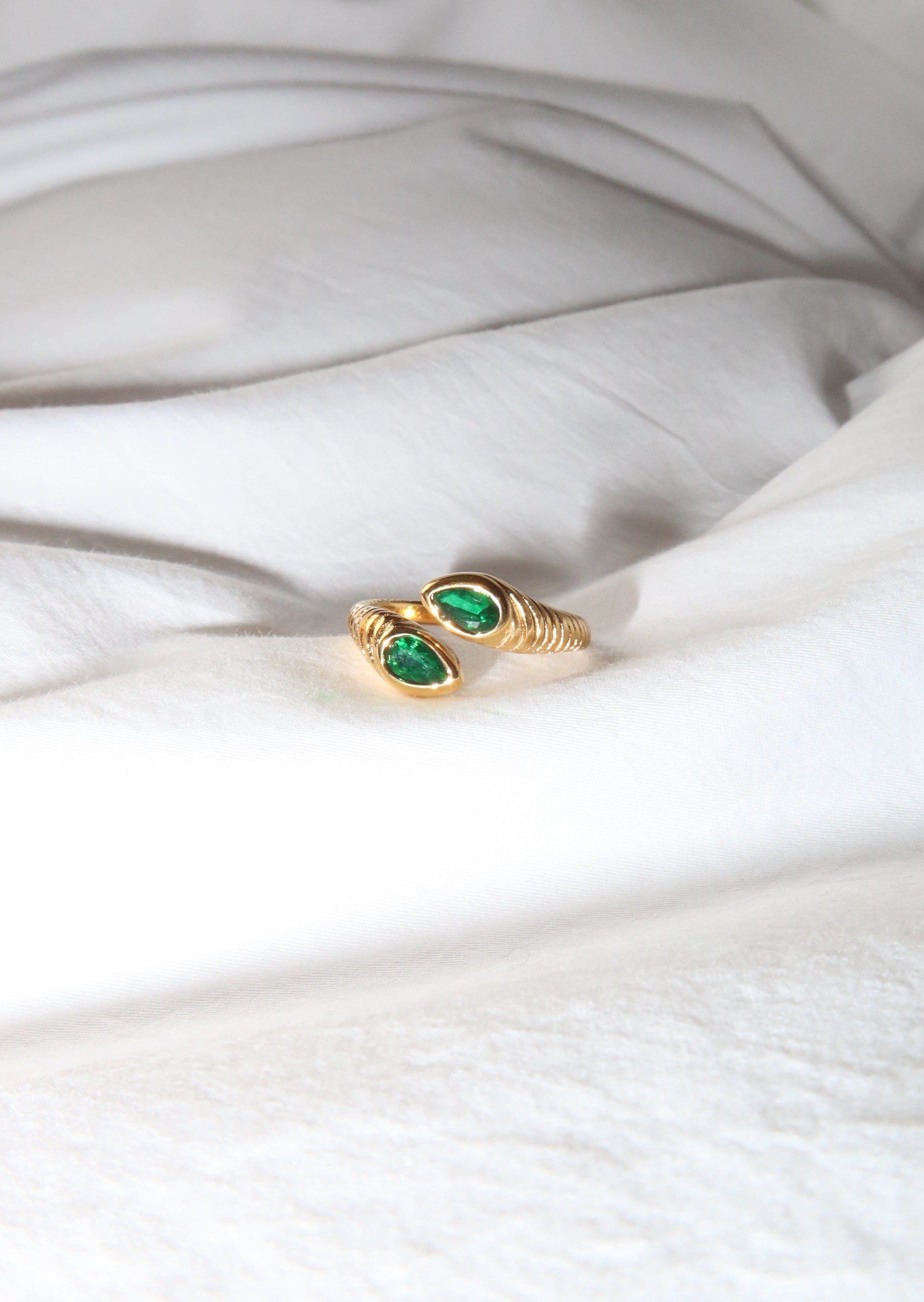 Lissie Green Gem Stone Golden Ring