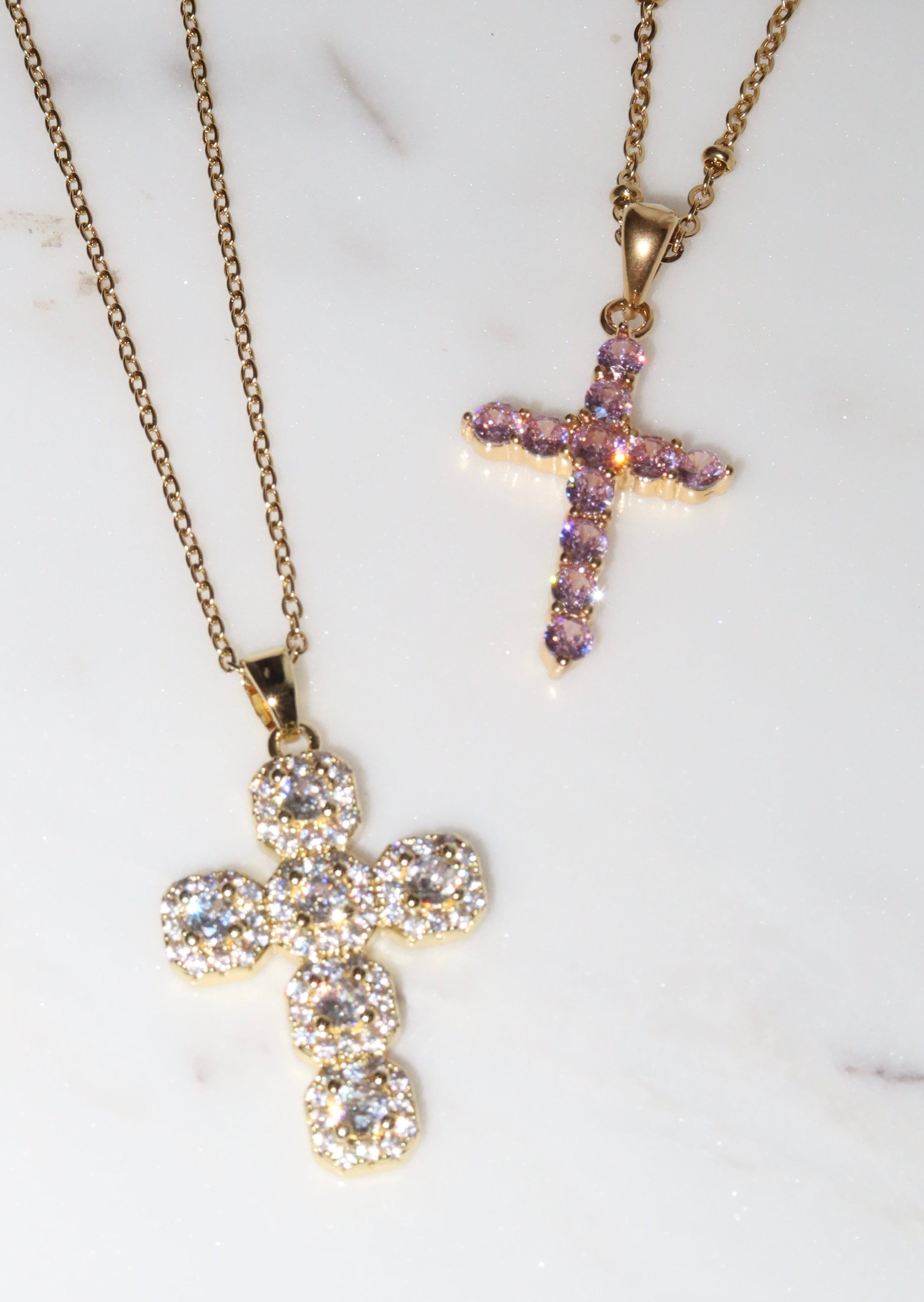 Grace Pink Golden Cross Necklace