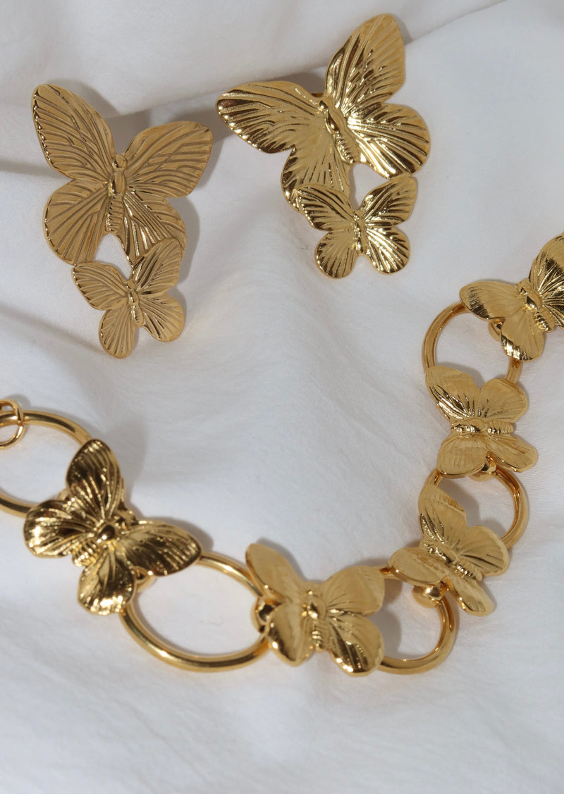 Duo Giant Golden Moth Earrings