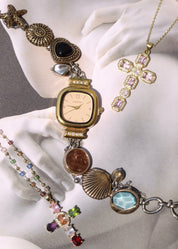 Geraldine Colorful Crystal Cross Golden Necklace