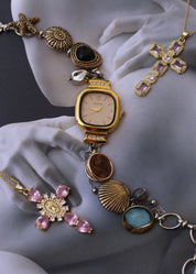 Guendalina Ocean O'Clock Vintage Watch Golden Choker Necklace