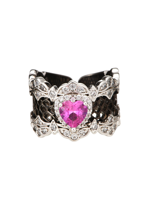 Elodie Pink Heart Gothic Silver Ring