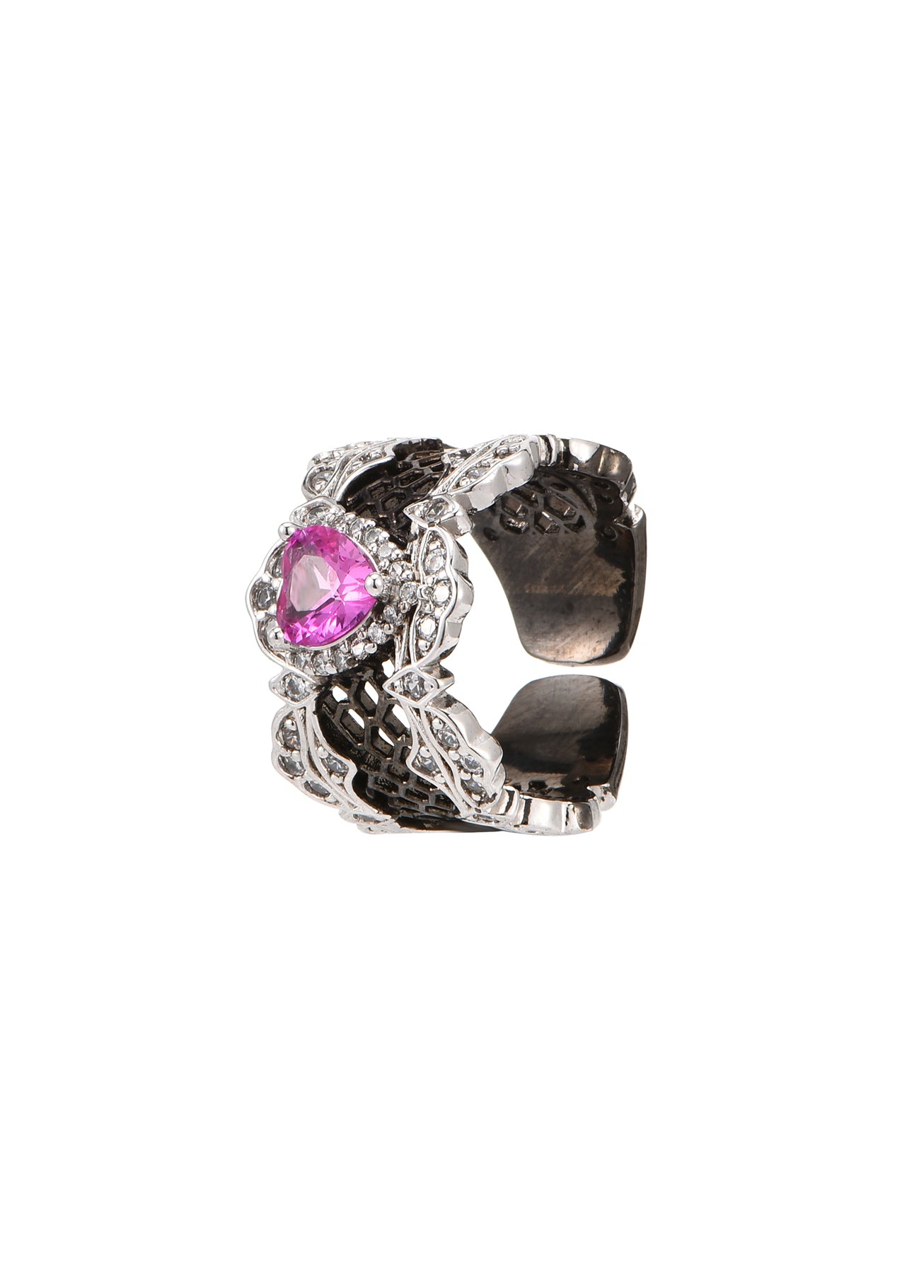 Elodie Pink Heart Gothic Silver Ring