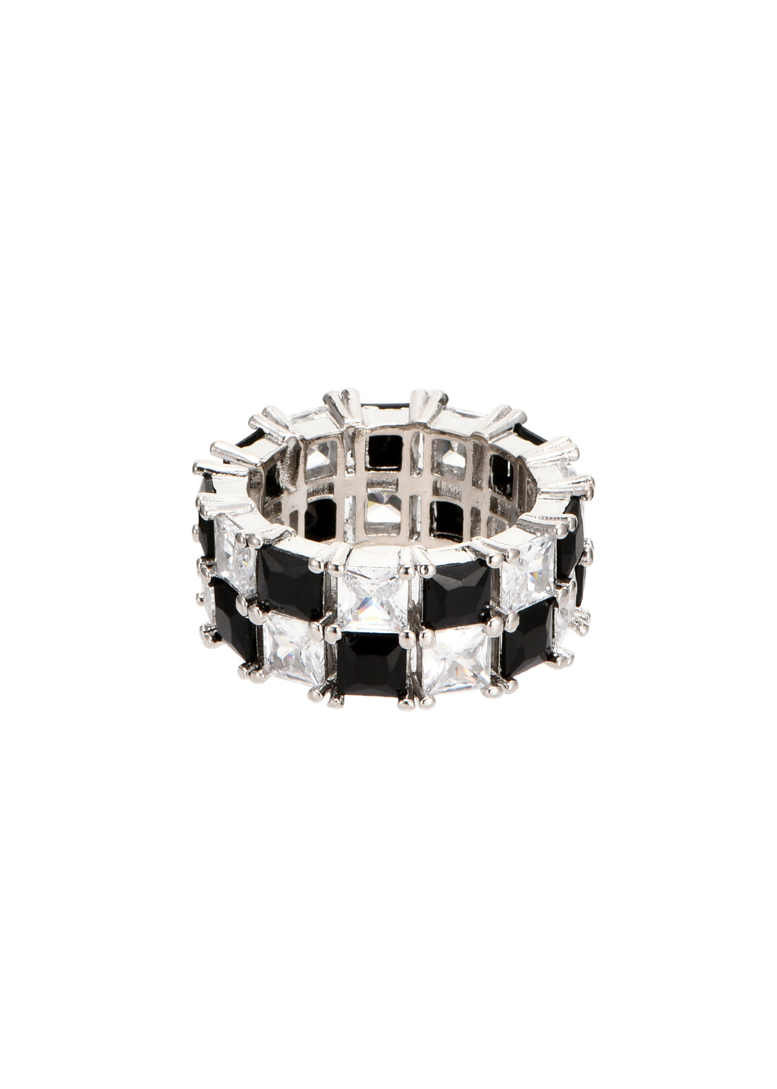 Noire Et Blanc Black And White Glittering Adjustable Ring