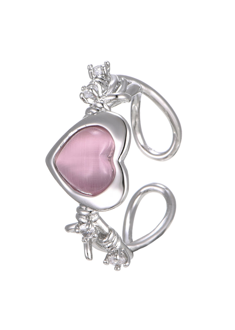 Cyberlove Pink Heart Silver Ring