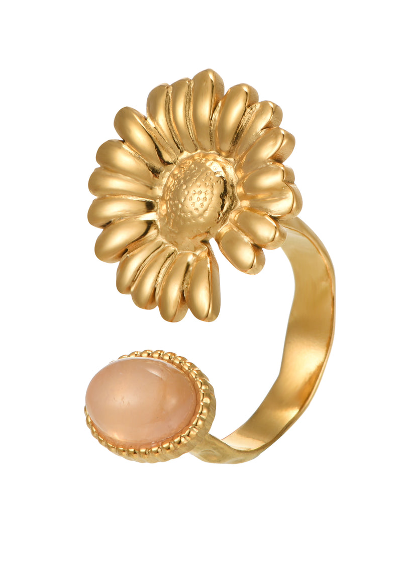 Todd Daisy Flower Pink Opal Golden Ring