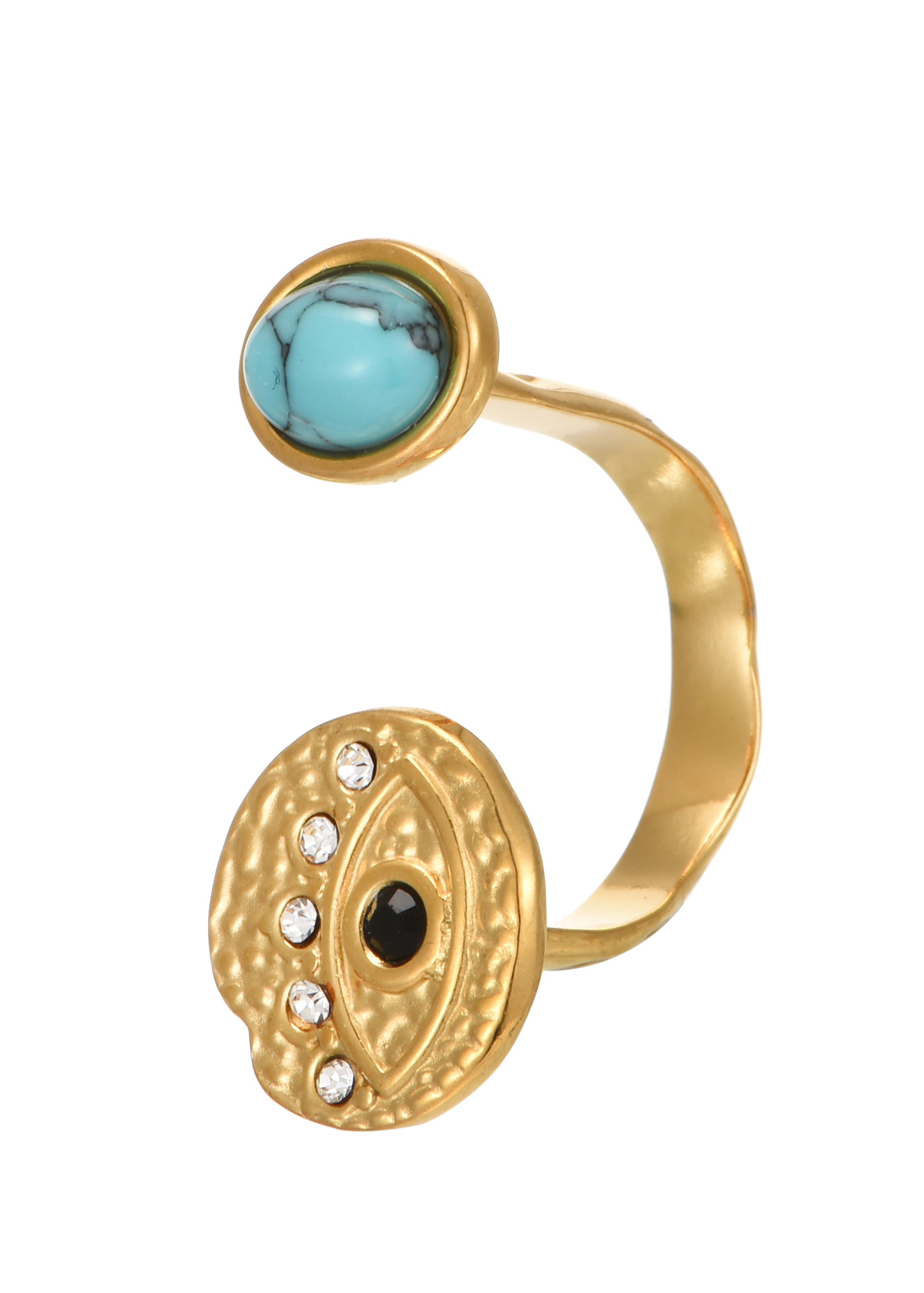 Todd Wisdom Eye Turquoise Stone Golden Ring