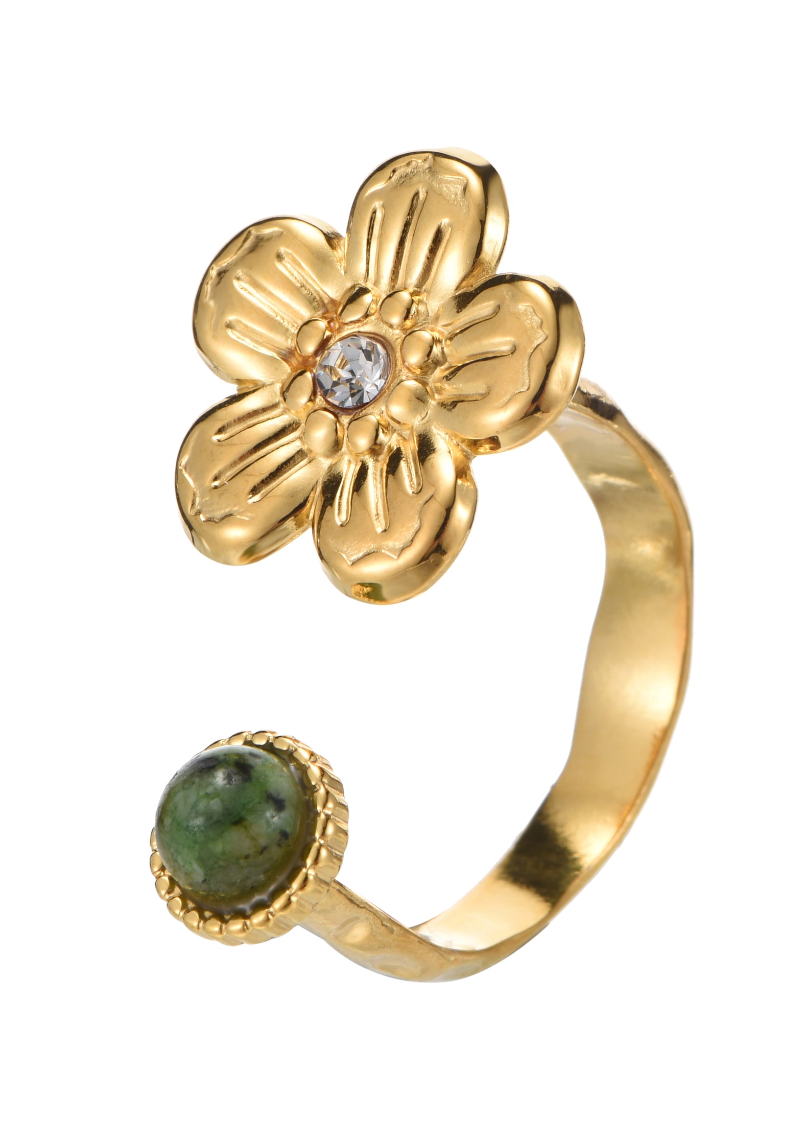 Todd Sakura Green Natural Stone Golden Ring