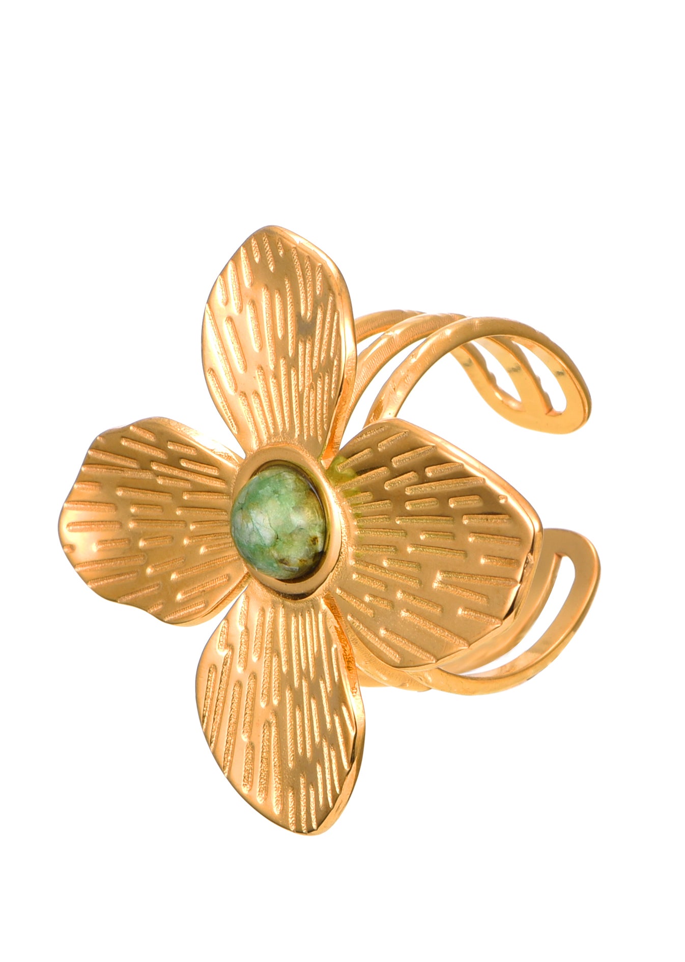 Jungle Flower Green Stone Golden Ring