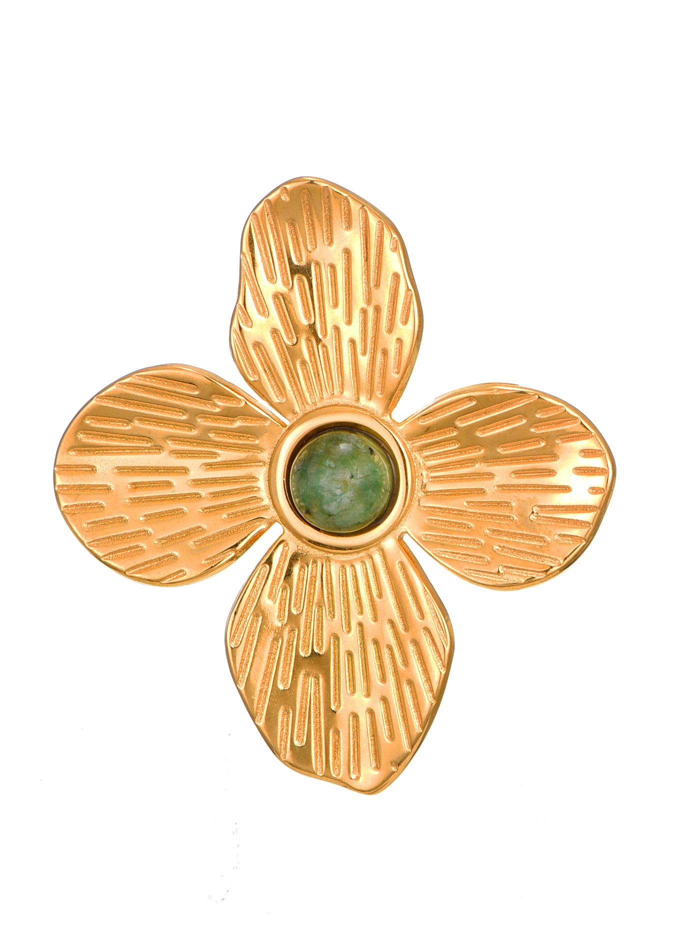 Jungle Flower Green Stone Golden Ring