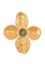 Jungle Flower Green Stone Golden Ring