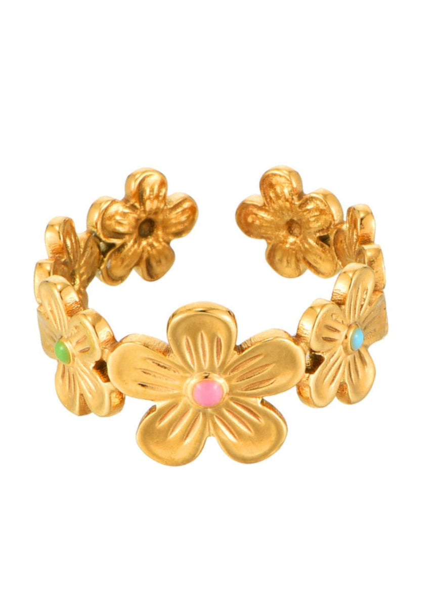 Jungle Flower Blooming Colorful Golden Ring