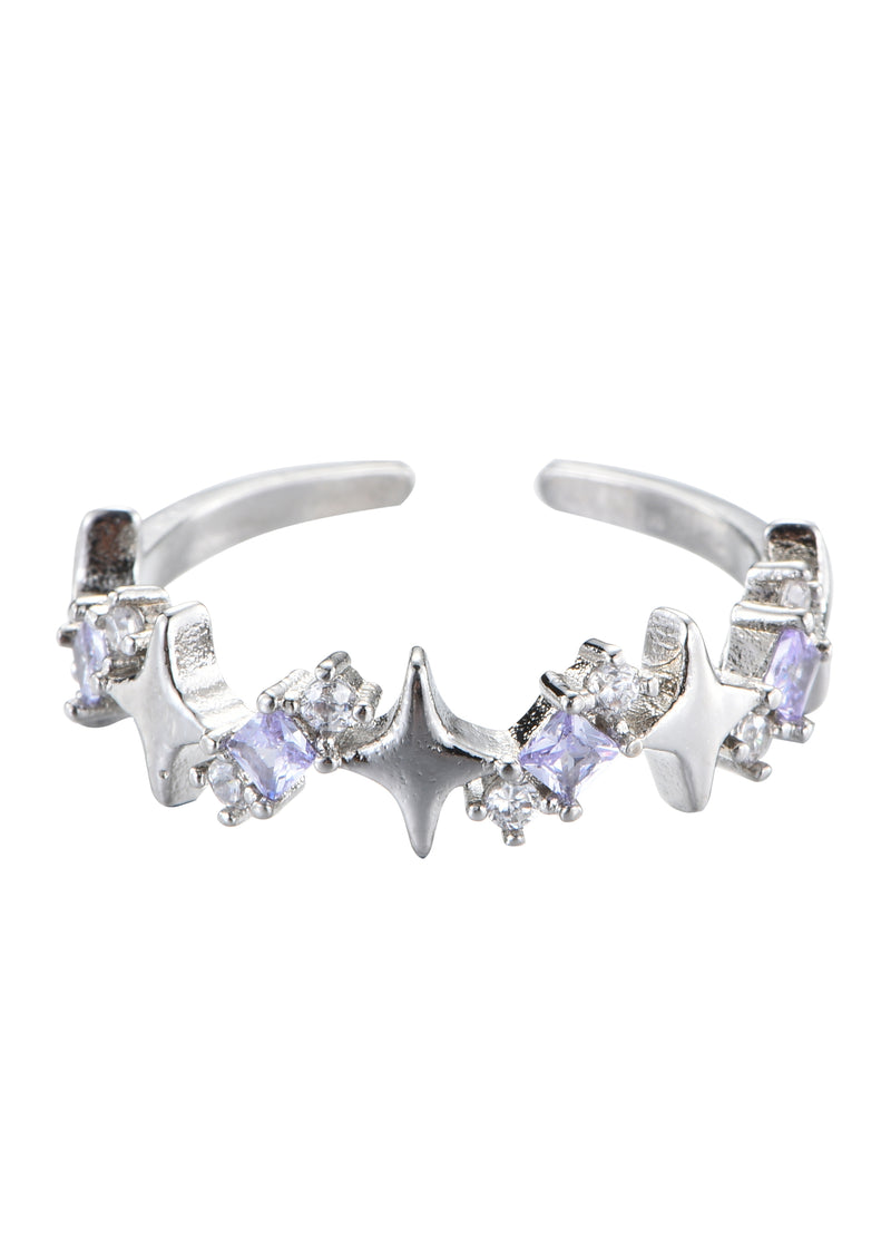 Jill Purple Glittering Stars Silver Ring