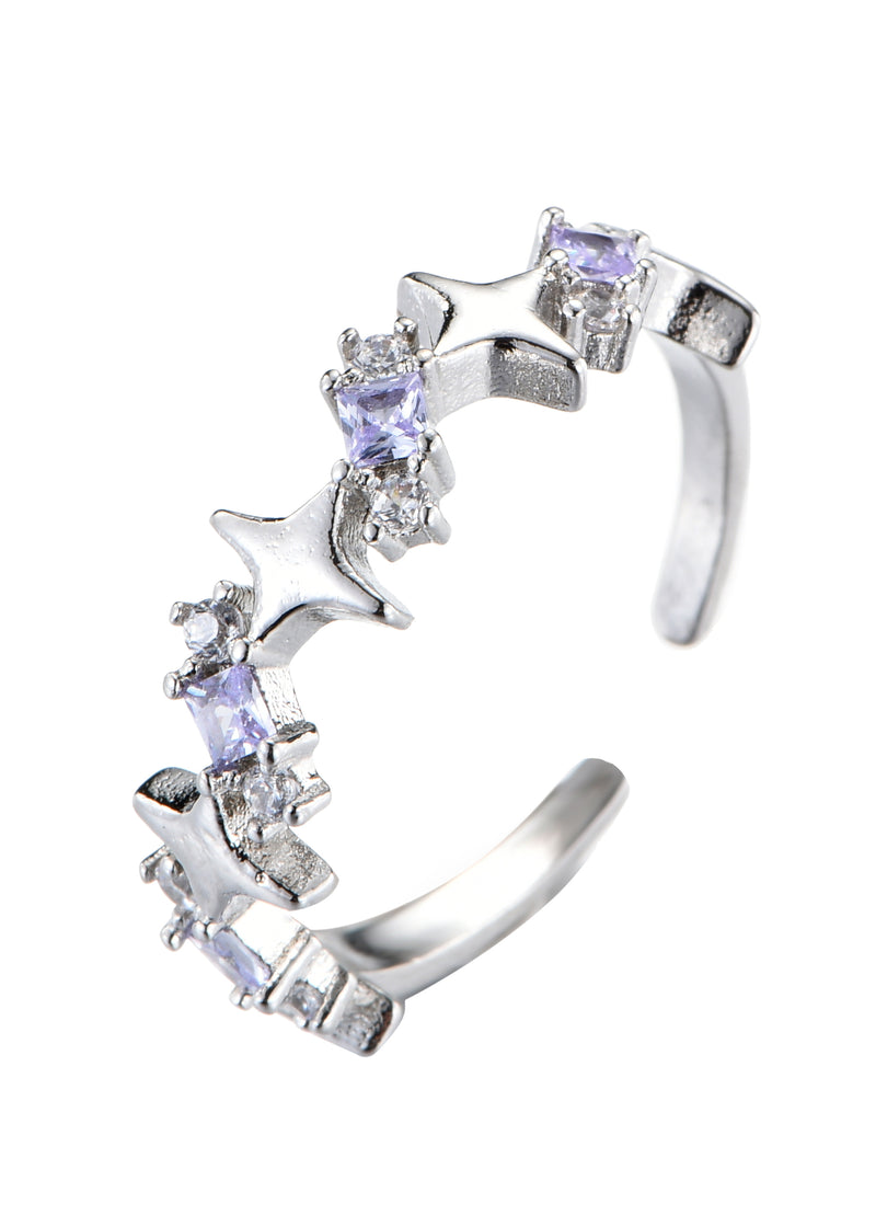 Jill Purple Glittering Stars Silver Ring