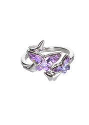 Crystal Purple Butterfly Adjustable Silver Ring