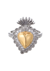 Sacre Coeur Ardent Heart Golden Silver Ring