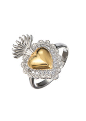 Sacre Coeur Ardent Heart Golden Silver Ring