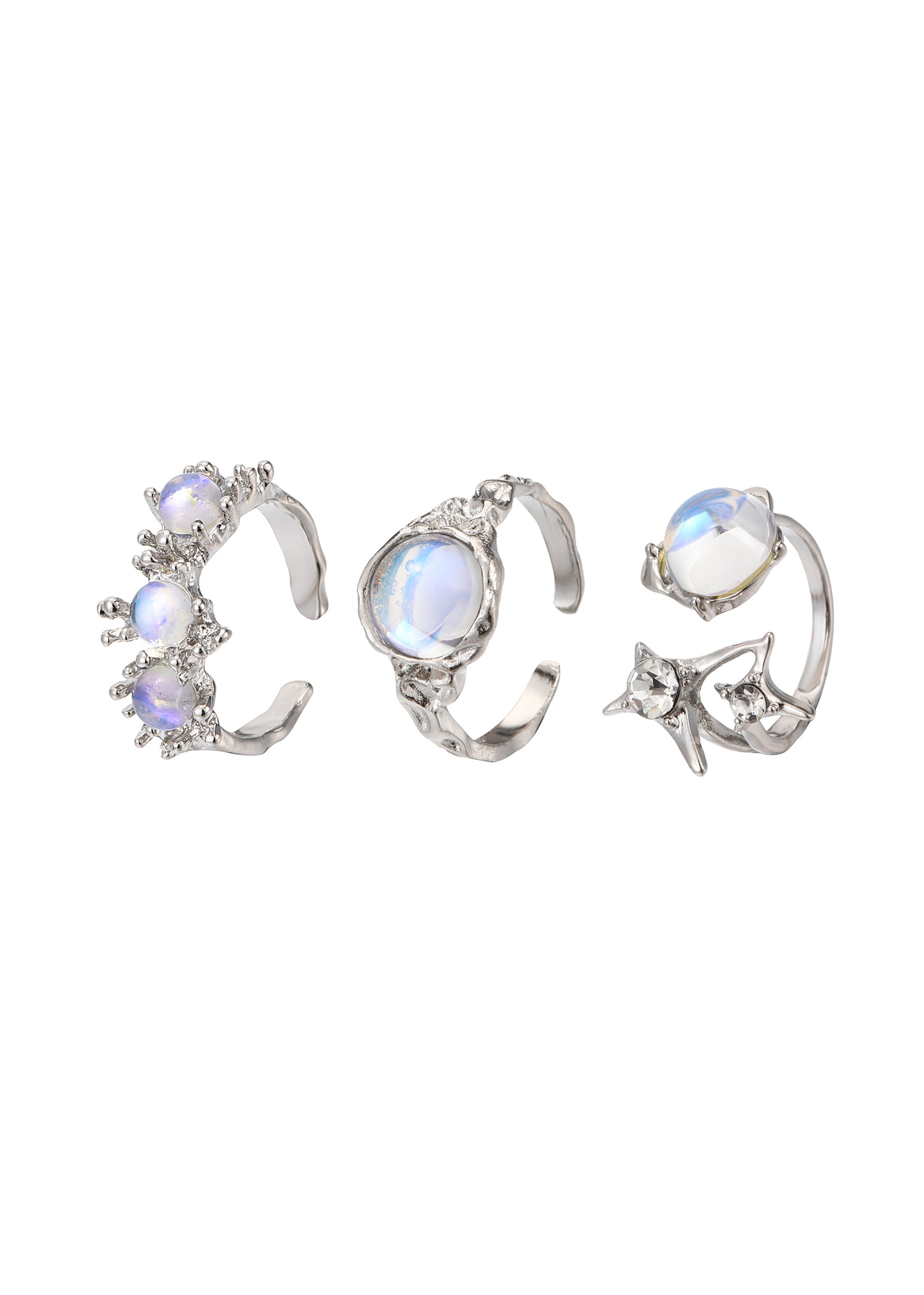 Trio Vic Moonstone Silver Ring Set