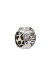 Midnight O'Clock Black White Adjustable Silver Watch Ring