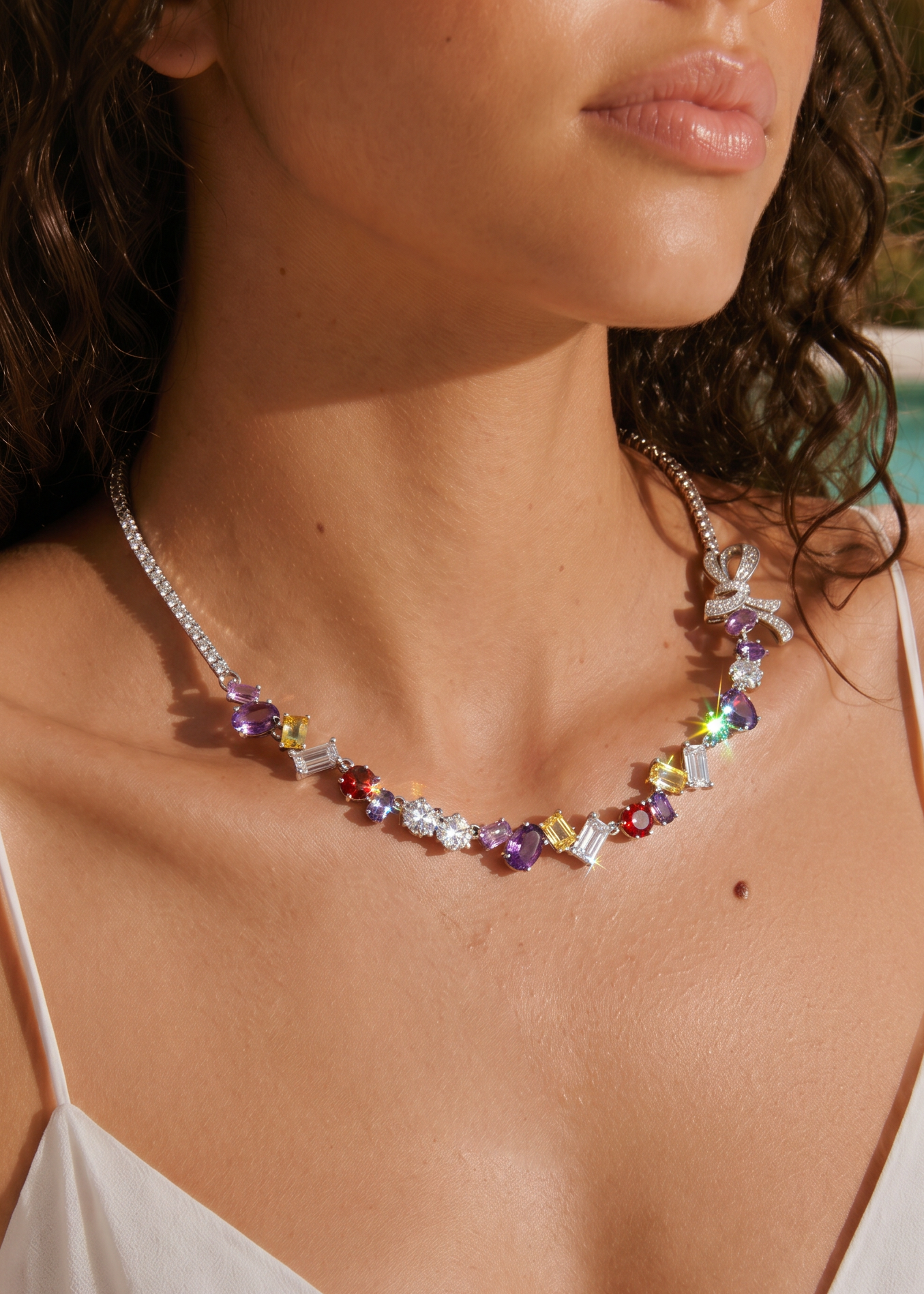 Kylie Colorful Crystals Bow Necklace