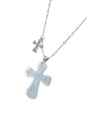 Ocean Blue Cross Silver Necklace