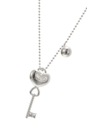 Love Key Silver Long Chain Necklace
