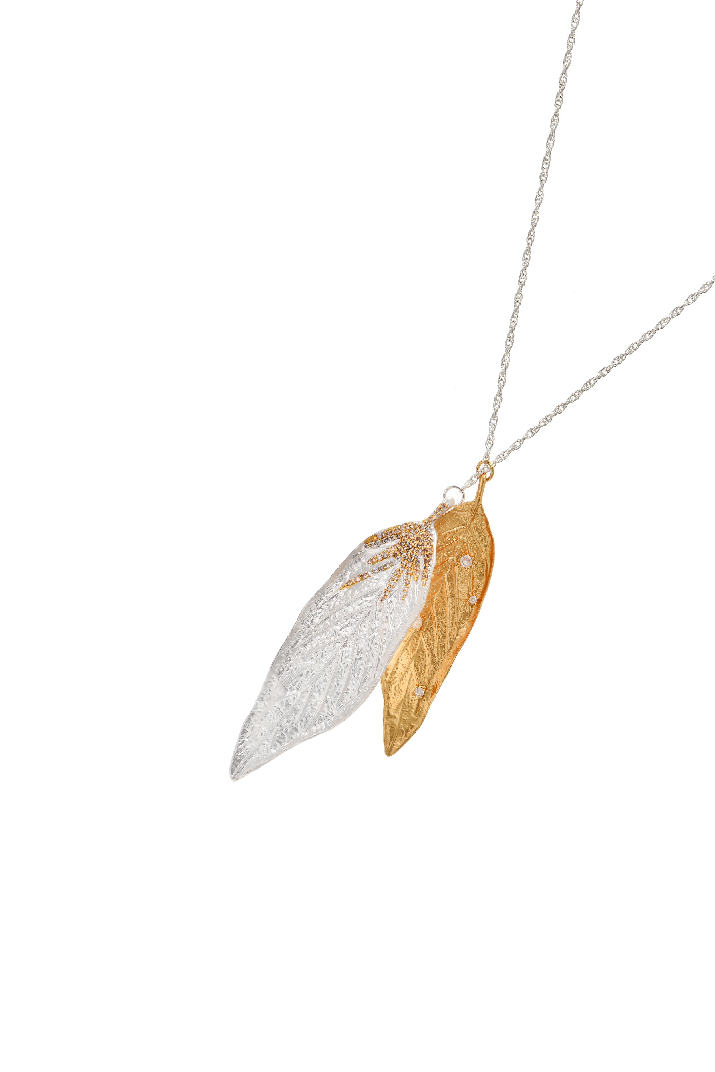 Feuille d'Ete Golden Silver Long Chain Necklace