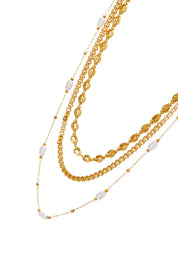 Pearl Triple-Layer Golden Necklace