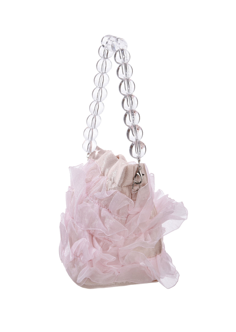 Pink Satin Yarn With Lace Bunched Bag