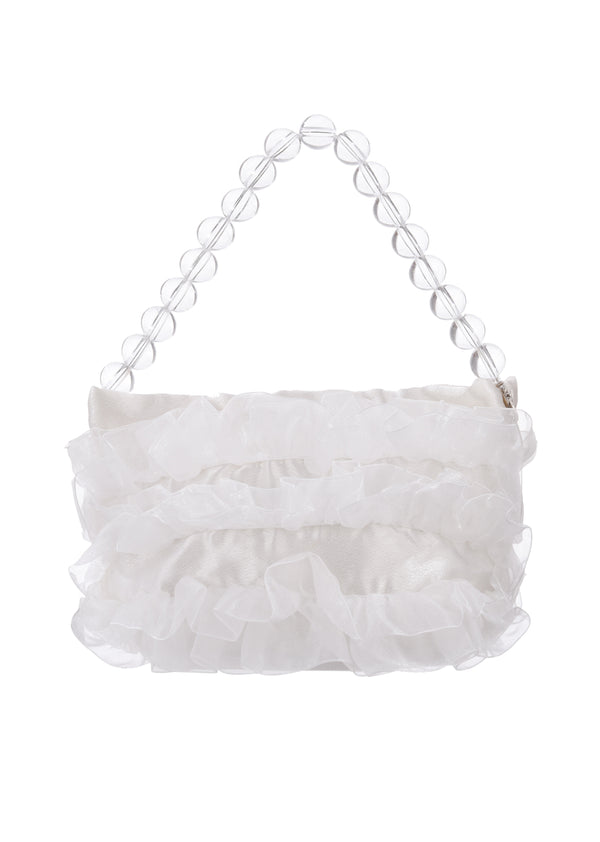 White Satin Yarn With Lace Bunched Bag