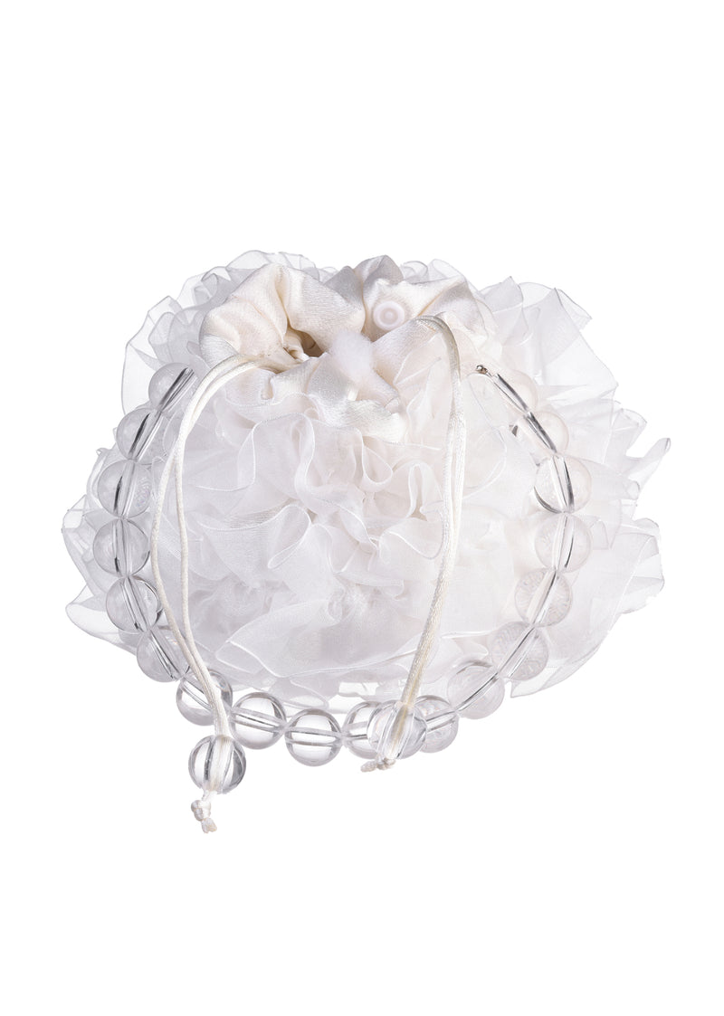 White Satin Yarn With Lace Bunched Bag