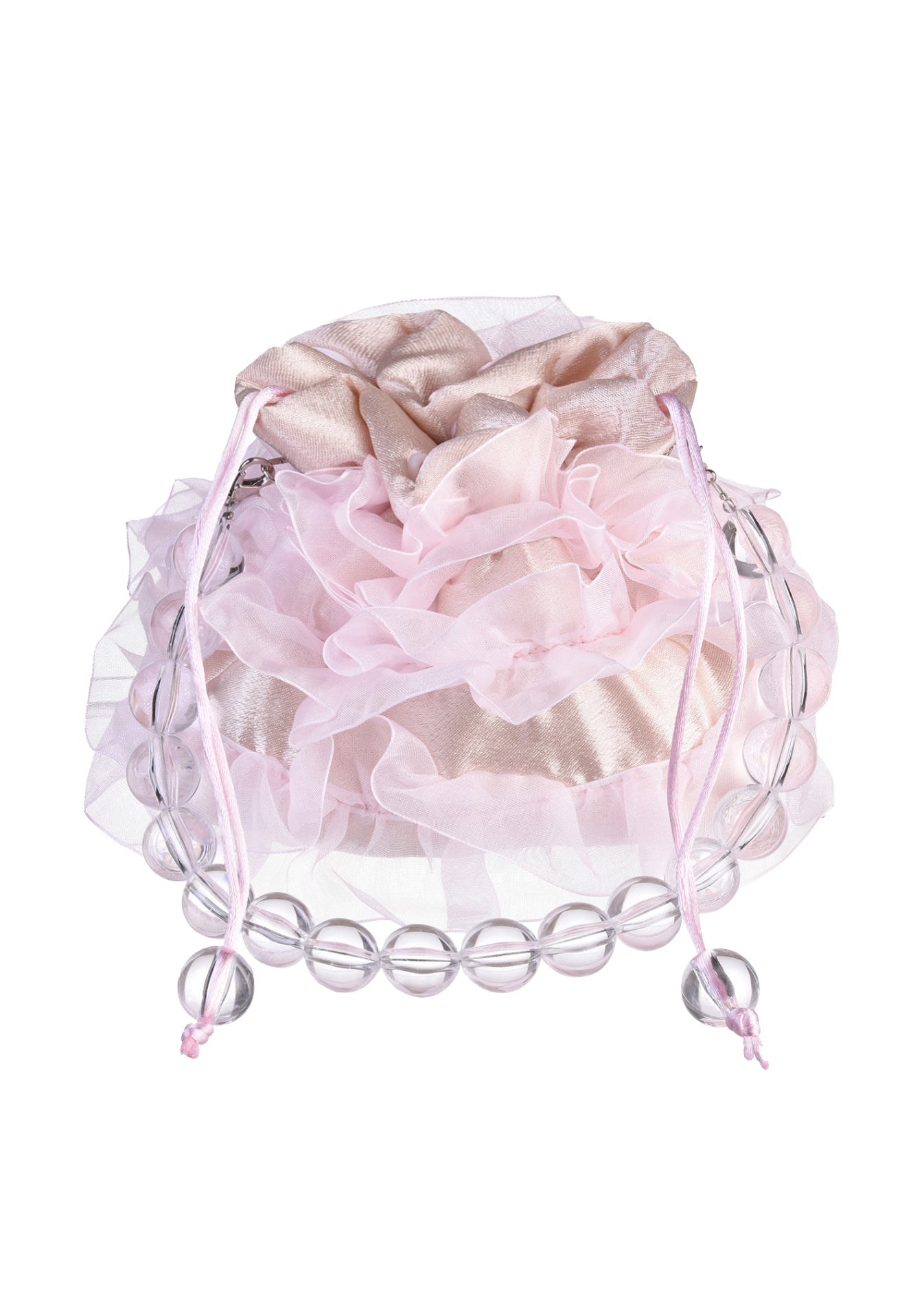 Pink Satin Yarn With Lace Bunched Bag