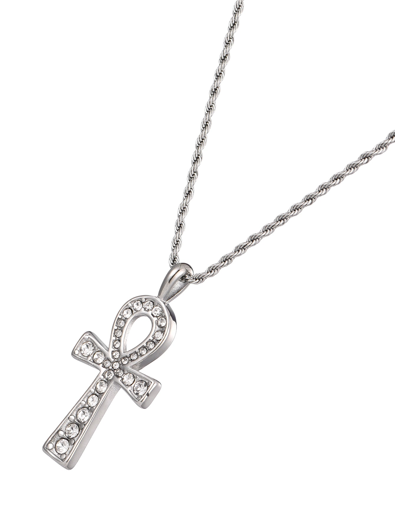 Glittering Ankh Silver Necklace