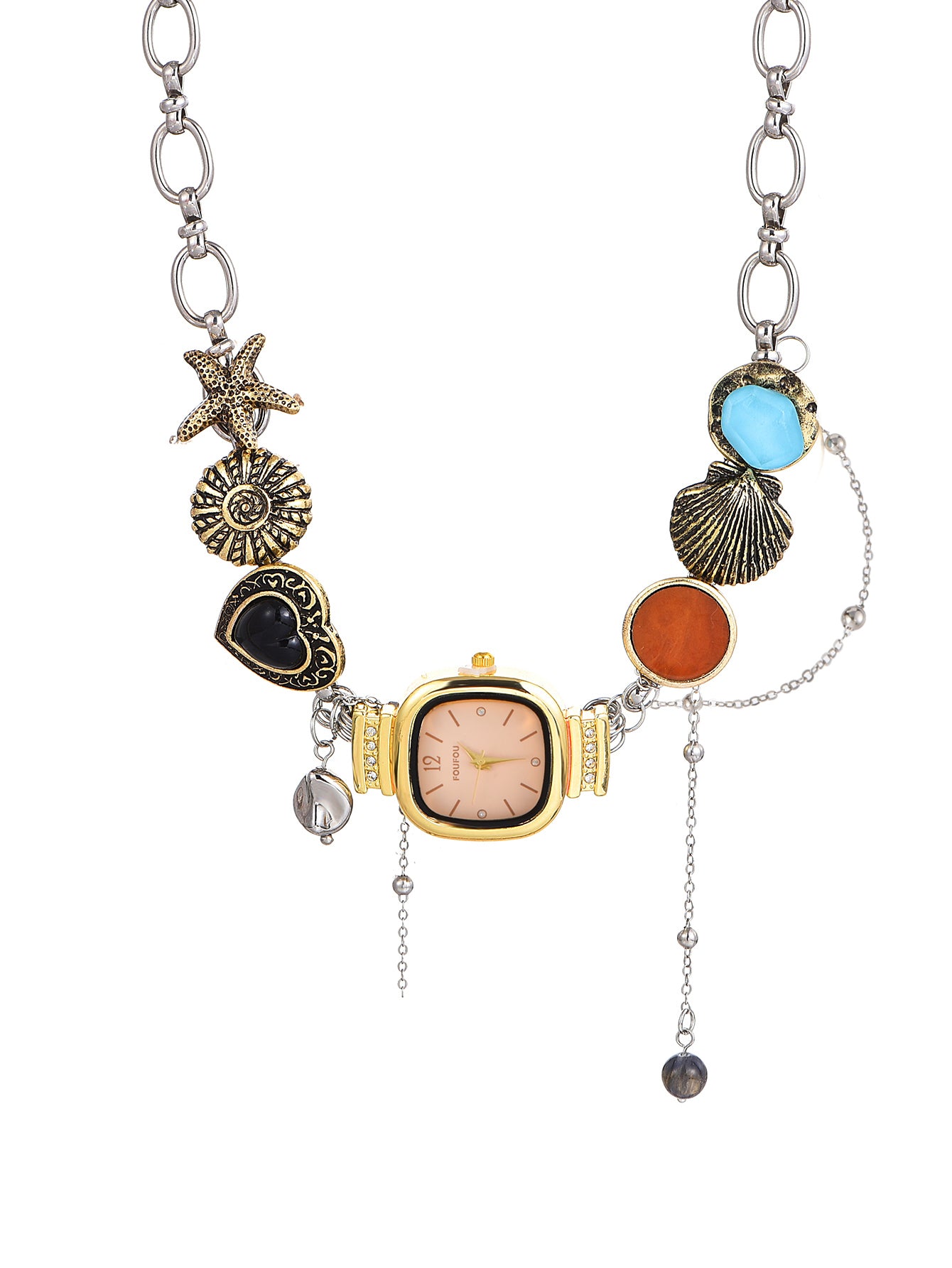 Guendalina Ocean O'Clock Vintage Watch Golden Choker Necklace