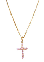 Grace Pink Golden Cross Necklace