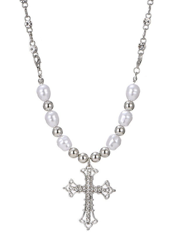Vintage Pearl Cross Necklace