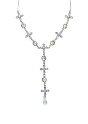 Meer Glittering Cross Silver Lariat Necklace