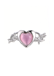 Cyberlove Pink Heart Silver Ring