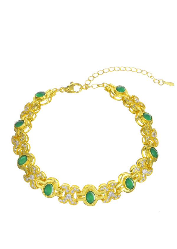 Glittering Serena Green Gem Stones Golden Bracelet