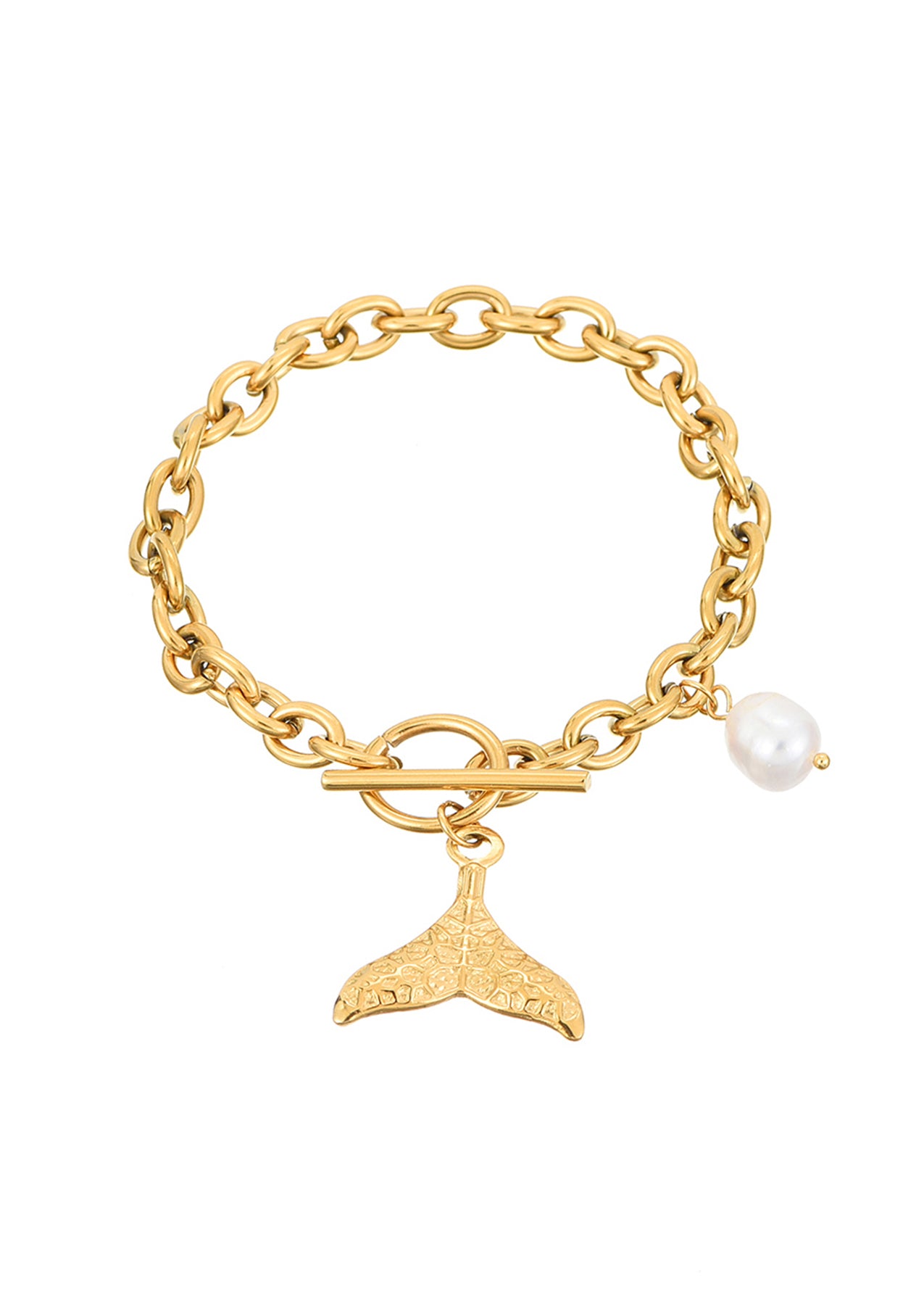 Mermaid Whale Tale Pearl Golden Bracelet