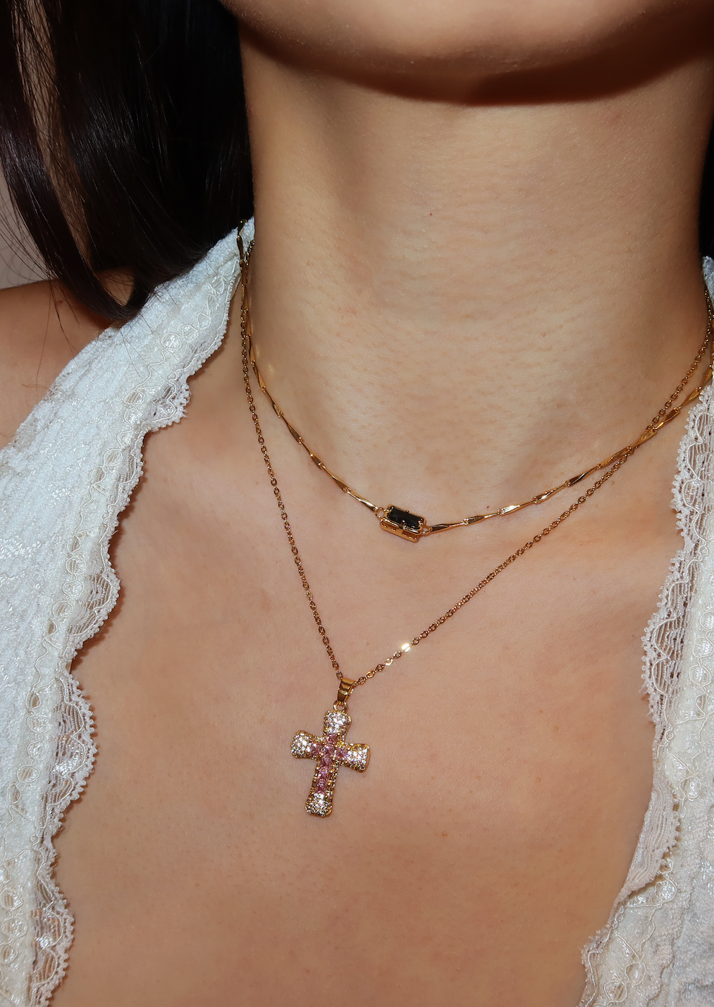 Fabrice Pink Cross Necklace