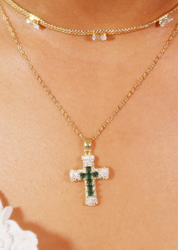 Fabrice Green Cross Necklace