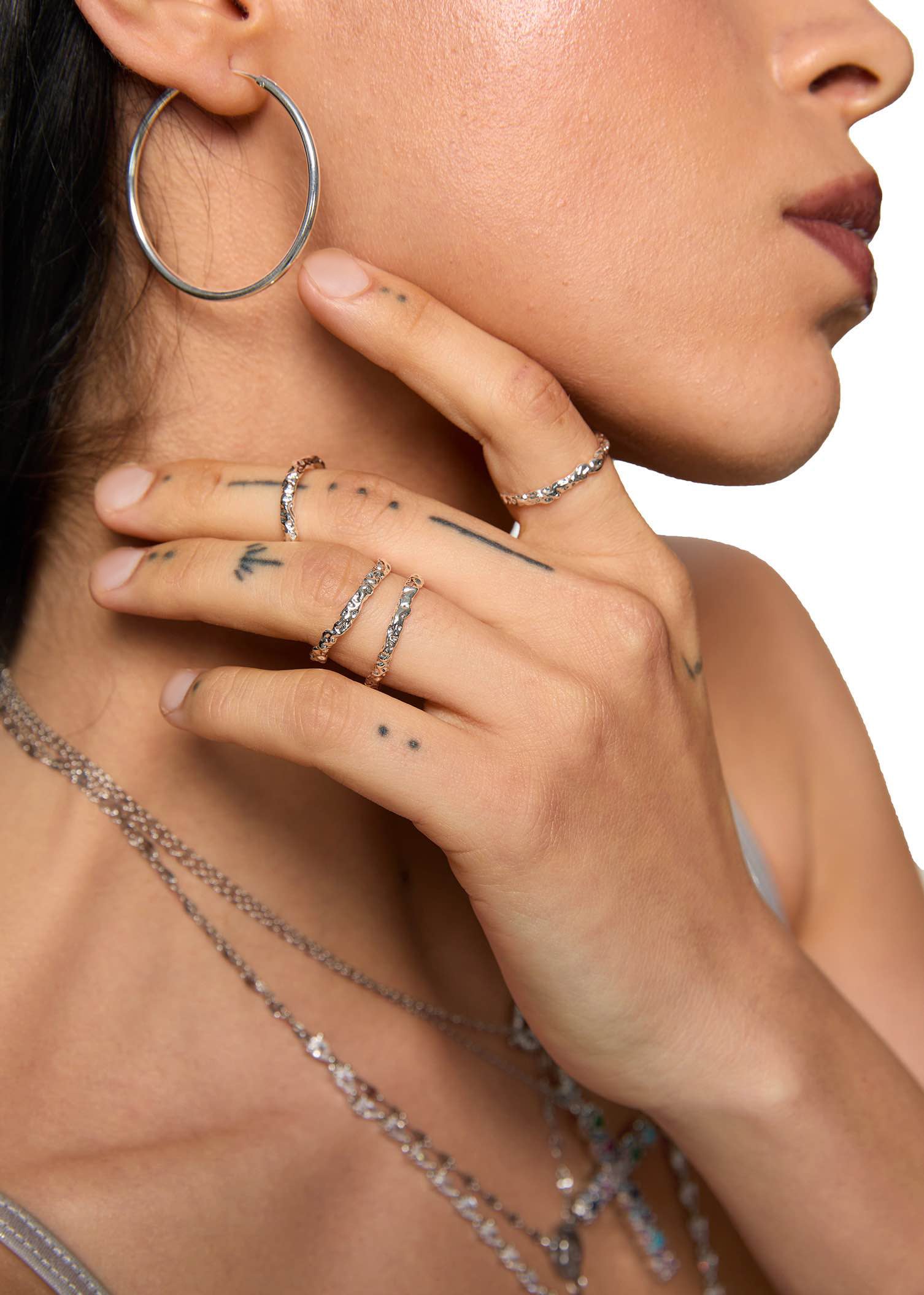 Quatre Slim Silver Rings Set