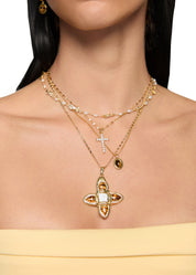 Lou Tiger's Eye Shell Cross Gold Necklace