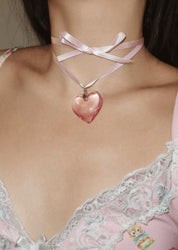 Isabelle Pink Dream Velvet Heart Necklace