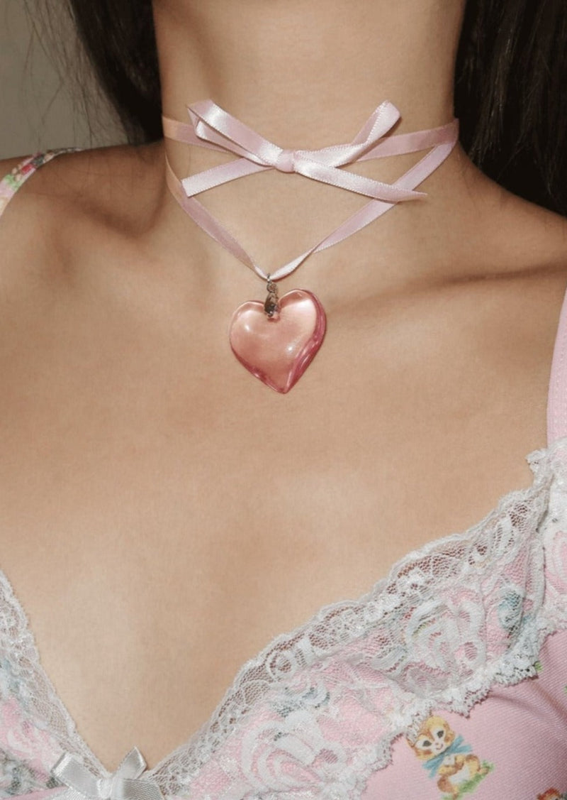 Collar Isabelle Pink Dream de terciopelo con corazón