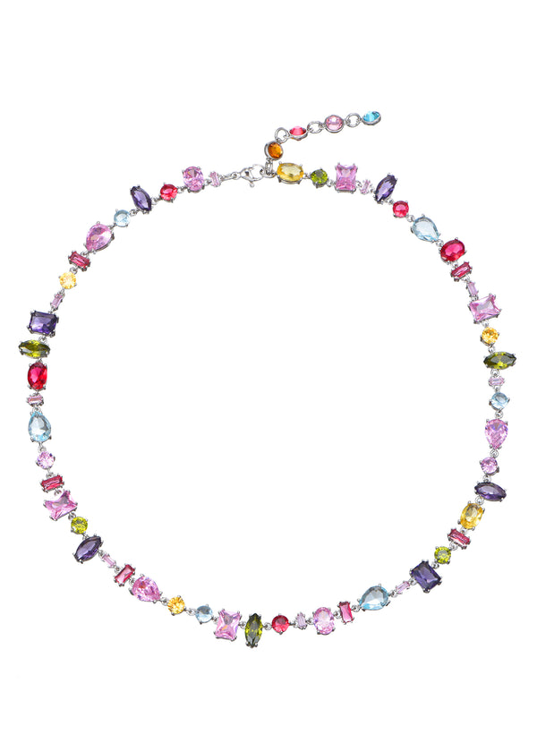 Kylie Colorful Crystals Silver Necklace